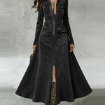 Vintage A-Line Suede Maxi Dress