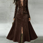 Vintage A-Line Suede Maxi Dress