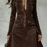 Vintage A-Line Suede Maxi Dress