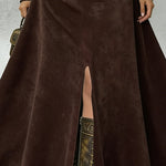 Vintage A-Line Suede Maxi Dress