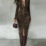 Vintage Designer Suede Bodycon Dress