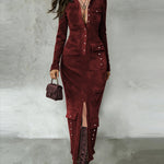 Vintage Designer Suede Bodycon Dress