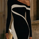 Elegant One Shoulder Knit Bodycon Dress