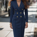 Elegant Tailored Double Breasted Midi Blazer Dress