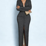 Polka Dot Deep V-Neck Bodycon Maxi Dress