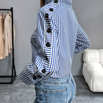 Nadorine Stylish Striped High Collar Blouse for Women Casual Work Office Loose Fit 2026 | Under $40