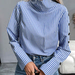 Nadorine Stylish Striped High Collar Blouse for Women Casual Work Office Loose Fit 2026 | Under $40