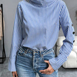 Nadorine Stylish Striped High Collar Blouse for Women Casual Work Office Loose Fit 2026 | Under $40