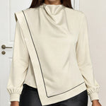 Nadorine Unique Draped Neck Asymmetrical Blouse for Women Casual Work Office Loose Fit 2026 | Under $40