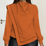 Nadorine Unique Draped Neck Asymmetrical Blouse for Women Casual Work Office Loose Fit 2026 | Under $40