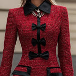 Nadorine Women's Chic Elegant Contrast Bow Tweed Mini Dress