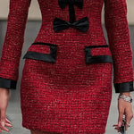 Nadorine Women's Chic Elegant Contrast Bow Tweed Mini Dress