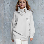Soft Bowtie Embroidered High Neck Sweatshirt