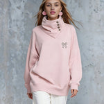 Soft Bowtie Embroidered High Neck Sweatshirt