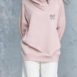 Soft Bowtie Embroidered High Neck Sweatshirt