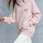 Soft Bowtie Embroidered High Neck Sweatshirt