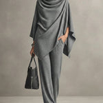 Urban Casual Turtleneck Poncho and Pants Set