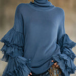 Elegant Turtleneck Ruffle Sleeve Knit Sweater