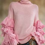 Elegant Turtleneck Ruffle Sleeve Knit Sweater