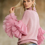 Elegant Turtleneck Ruffle Sleeve Knit Sweater
