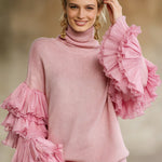 Elegant Turtleneck Ruffle Sleeve Knit Sweater