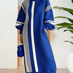 Nadorine Women's Casual Contrast Color Stripe Design Dress