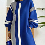 Nadorine Women's Casual Contrast Color Stripe Design Dress