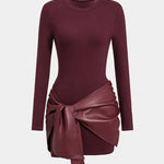 Leather Patchwork Long Sleeve Mini Dress