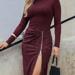 Suede Patchwork High Zipper Slit Maxi Dress