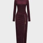 Suede Patchwork High Zipper Slit Maxi Dress