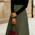 Nadorine Women's Classic High Waist A-Line Midi Skirt