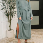 Soft Feel Tie Waist Knit Midi Dress