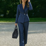 Nadorine Business Pinstripe Blazer Pants Suit Set