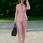 Nadorine Business Pinstripe Blazer Pants Suit Set