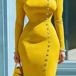 Nadorine Elegant Button Accent Bodycon Midi Dress for Women Casual Elegant Summer 2026 Work Brunch