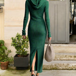 Slim Fit Hooded Ribbed Knit Maxi Dress