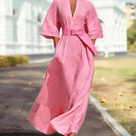 Minimalist 3/4 Sleeve Maxi Dress with Belt