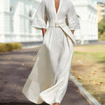Minimalist 3/4 Sleeve Maxi Dress with Belt