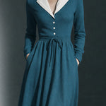 Nadorine Women's 50s Vintage Style Pockets A-line Midi Dress