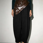 High Waist Leather Patchwork Barrel Leg Pants