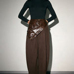 High Waist Leather Patchwork Barrel Leg Pants