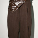 High Waist Leather Patchwork Barrel Leg Pants