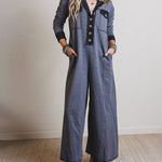 Nadorine Women's Comfy Loose Fit Contrast Color V-Neck Jumpsuit