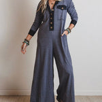 Nadorine Women's Comfy Loose Fit Contrast Color V-Neck Jumpsuit