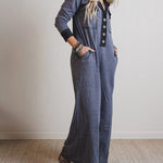 Nadorine Women's Comfy Loose Fit Contrast Color V-Neck Jumpsuit