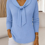 Nadorine Casual Fashion Bow Tie Neck Knit Sweater