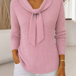 Nadorine Casual Fashion Bow Tie Neck Knit Sweater