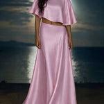 Nadorine Women's Chic Satin Slant-Cut Crop Top and Maxi Skirt Set