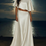 Nadorine Women's Chic Satin Slant-Cut Crop Top and Maxi Skirt Set