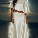 Nadorine Women's Chic Satin Slant-Cut Crop Top and Maxi Skirt Set